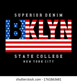 BROOKLYN  t-shirt and apparel design with FLAG effect. Vector print, typography, poster, emblem.