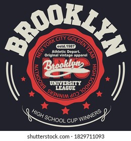 Brooklyn t-shirt graphics. New York athletic apparel design. Vector