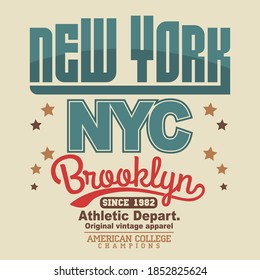 Brooklyn t-shirt graphics. New York athletic apparel design. Vector