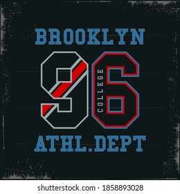 brooklyn typography, graphics t-shirt, printing design,96 college, vintage fashion
