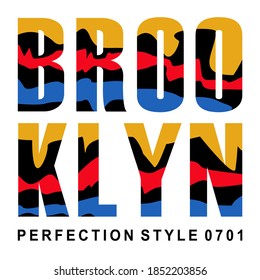 BROOKLYN, TYPOGRAPHY ILLUSTRATION, VECTOR, T SHIRT GRAPHICS, T SHIRT DESIGN, FASHION, COLORFUL PRINT.