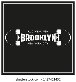 Brooklyn typography for t-shirt print grunge style. Athletic patches collection for tee graphic. T-shirt design. Vector illustration skateboard.