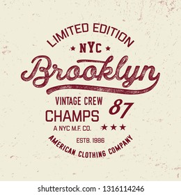 "Brooklyn" typography.Vector illustration on sport theme. Vintage vector t-shirt and apparel design, print, logo, poster.