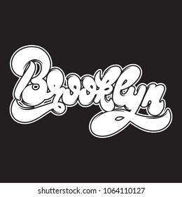 Brooklyn. Vector handwritten lettering made in old school style isolated. Template for card, poster, banner, print for t-shirt, badge, pin and patch. 