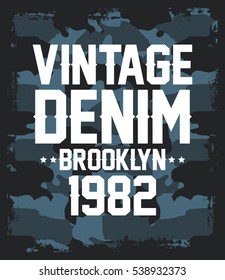 Brooklyn vintage denim, camouflage typography, t-shirt graphics, vectors