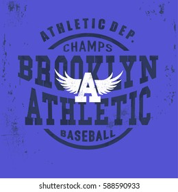 Brooklyn Vintage Denim print for t-shirt or apparel. Old school vector graphic for fashion and printing. Retro artwork and typography.Baseball emblem.