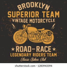 Brooklyn vintage motorcycle, superior team, classic bikers club typography, t-shirt graphics, vectors