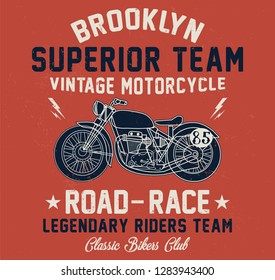 Brooklyn vintage motorcycle, superior team, classic bikers club typography, t-shirt graphics, vectors