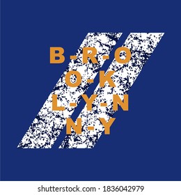 BROOKLYN, WORD DESIGN, ILLUSTRATION DESIGN, T-SHIRT DESIGN, BLUE CLOTH, WHITE, GRUNGE TEXTURE.
