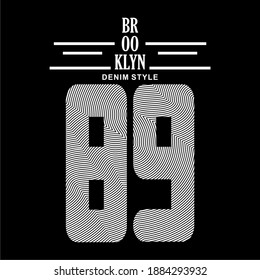 BROOKLYN, WORD DESIGN, SYMBOL, NUMBER, T SHIRT GRAPHICS, WHITE PRINT.