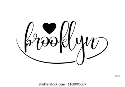 brooklyn word text with black and white love heart suitable for card, brochure or typography logo design