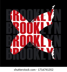 BROOKLYN, WORDS DESIGN, BRUSH, BLACK CLOTH, SCREEN PRINTING, T SHIRT.