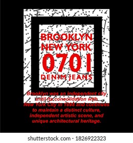 BROOKLYN, WÖRTERDESIGN, ROTER TEXT, WEISSE UND SCHWARZE TEXTURE, SCHWARZE KLEINE, BILDDRUCK, T-SHIRT-DESIGN.