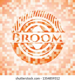 Broom abstract orange mosaic emblem with background