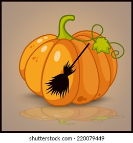 broom, banner and background for pumpkins for Halloween