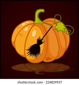 broom, banner and background for pumpkins for Halloween