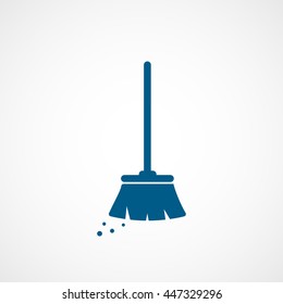 Broom Blue Flat Icon On White Background