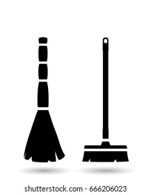 Broom and brush icon set