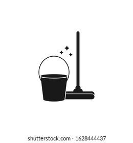 Broom and bucket, housekeeping vector icon