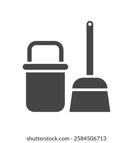 Broom and Bucket Icon, Cleaning Equipment Set or Household Cleaning Tools