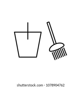 broom and bucket line icons. Cleaning icon