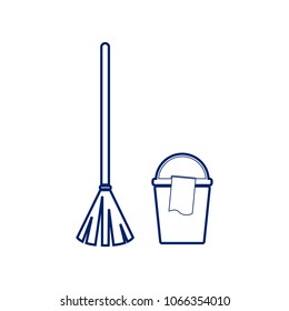 Broom and bucket sign. Vector. Flat style black icon on white.