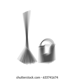 Broom and bucket sign. Vector. Gray icon shaked at white background.