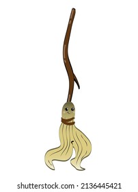 Broom in cartoon style on a white background