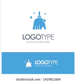 Broom, Clean, Cleaning, Sweep Blue Solid Logo with place for tagline