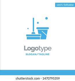 Broom, Clean, Cleaning, Sweep Blue Solid Logo Template. Place for Tagline. Vector Icon Template background
