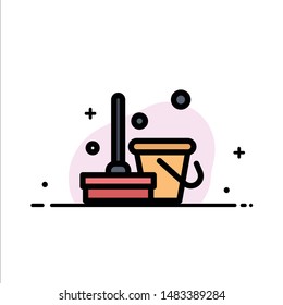 Broom, Clean, Cleaning, Sweep  Business Flat Line Filled Icon Vector Banner Template