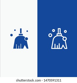 Broom, Clean, Cleaning, Sweep Line and Glyph Solid icon Blue banner Line and Glyph Solid icon Blue banner. Vector Icon Template background