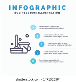 Broom, Clean, Cleaning, Sweep Line icon with 5 steps presentation infographics Background