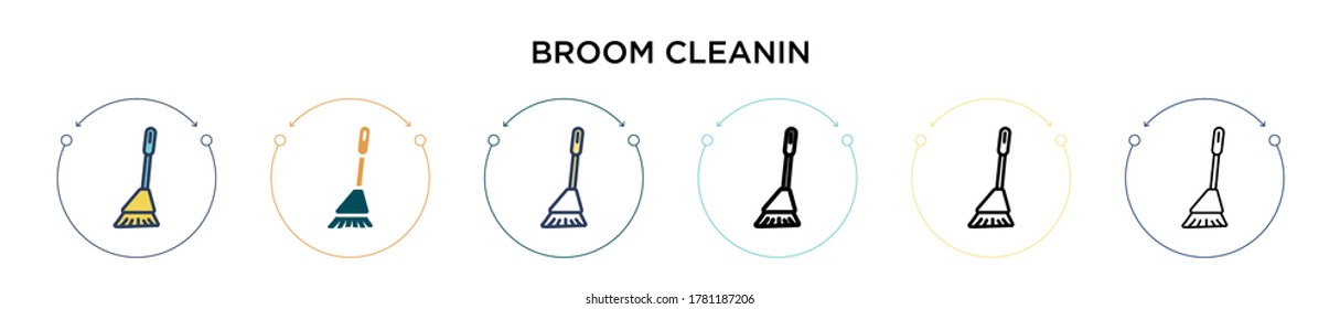Broom cleanin icon in filled, thin line, outline and stroke style. Vector illustration of two colored and black broom cleanin vector icons designs can be used for mobile, ui, web