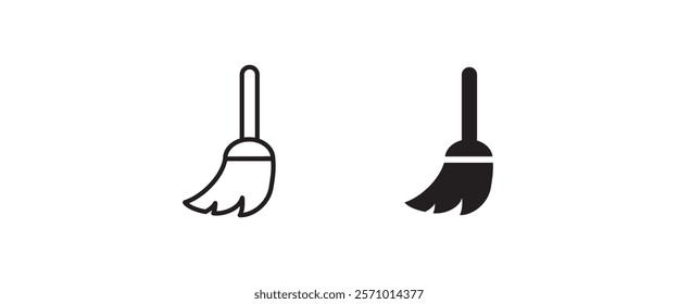 Broom cleaning dust, Sweeping broom sign, symbol, logo, illustration, editable stroke, flat design style isolated on white