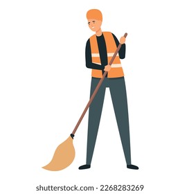 Broom cleaning icon cartoon vector. Waste collector. City work