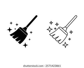 Broom cleaning icon outline or black feel color. Sweep Icon sign for mobile concept and web design.