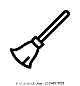 Broom cleaning object object icon design black and white with bold outline  