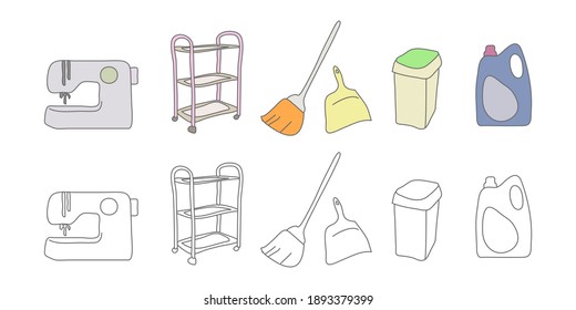 broom cleaning sewing machine dustpan vector illustration icon material