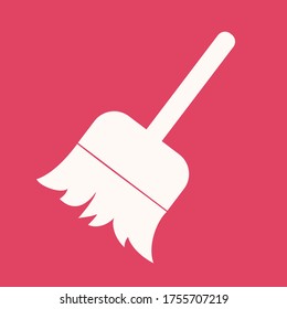 Broom cleaning Simple vector modern icon design. Isolated on red backround