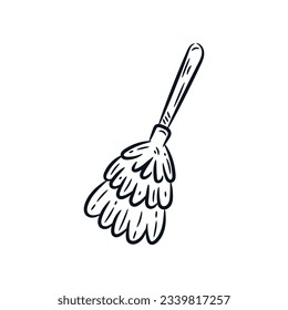 Broom cleaning tool hand drawn line clip art. Housekeeping cleaner outline cartoon doodle vector icon logo illustration