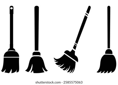 Broom cleaning vector icon set. Cleaning icons. Sweep icon sign, Washing, symbol collection. Room Service, Cleaning Service, Office Space. Vector illustration.