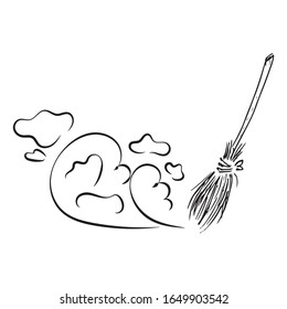 Broom for cleaning. Vector illustration of a broom and dust. Hand drawn broom.