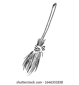 Broom for cleaning. Vector illustration of a broom. Hand drawn broom.