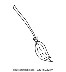 Broom for cleaning, witches broom in doodle style