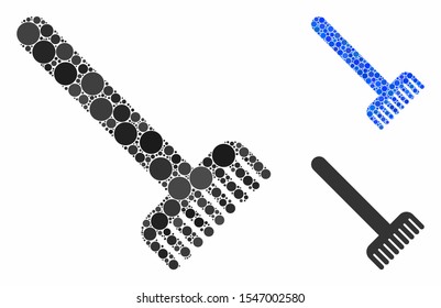 Broom composition of circle elements in various sizes and shades, based on broom icon. Vector round elements are united into blue illustration. Dotted broom icon in usual and blue versions.