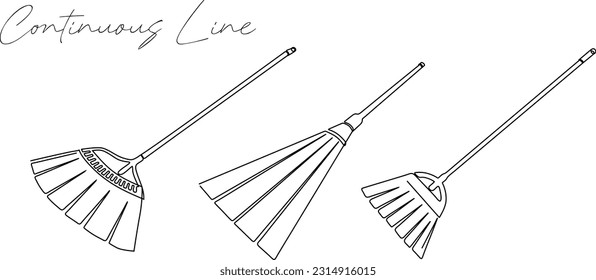  Broom continuous line drawing bundle set