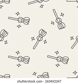 broom doodle drawing seamless pattern background