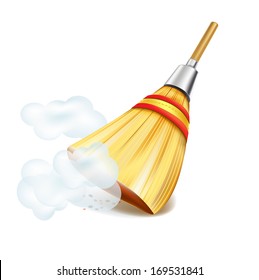 broom in dust clouds isolated on white backgrounds