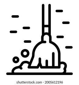 Icono de escoba y polvo. Símbolo de esquema e icono de vector de polvo para diseño web aislado en fondo blanco